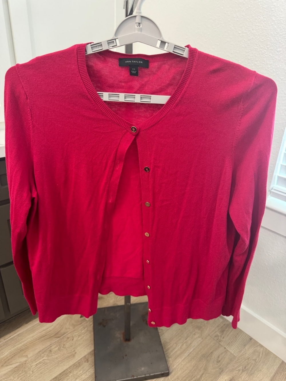Ann Taylor Bright Pink Crewneck Button Cardigan